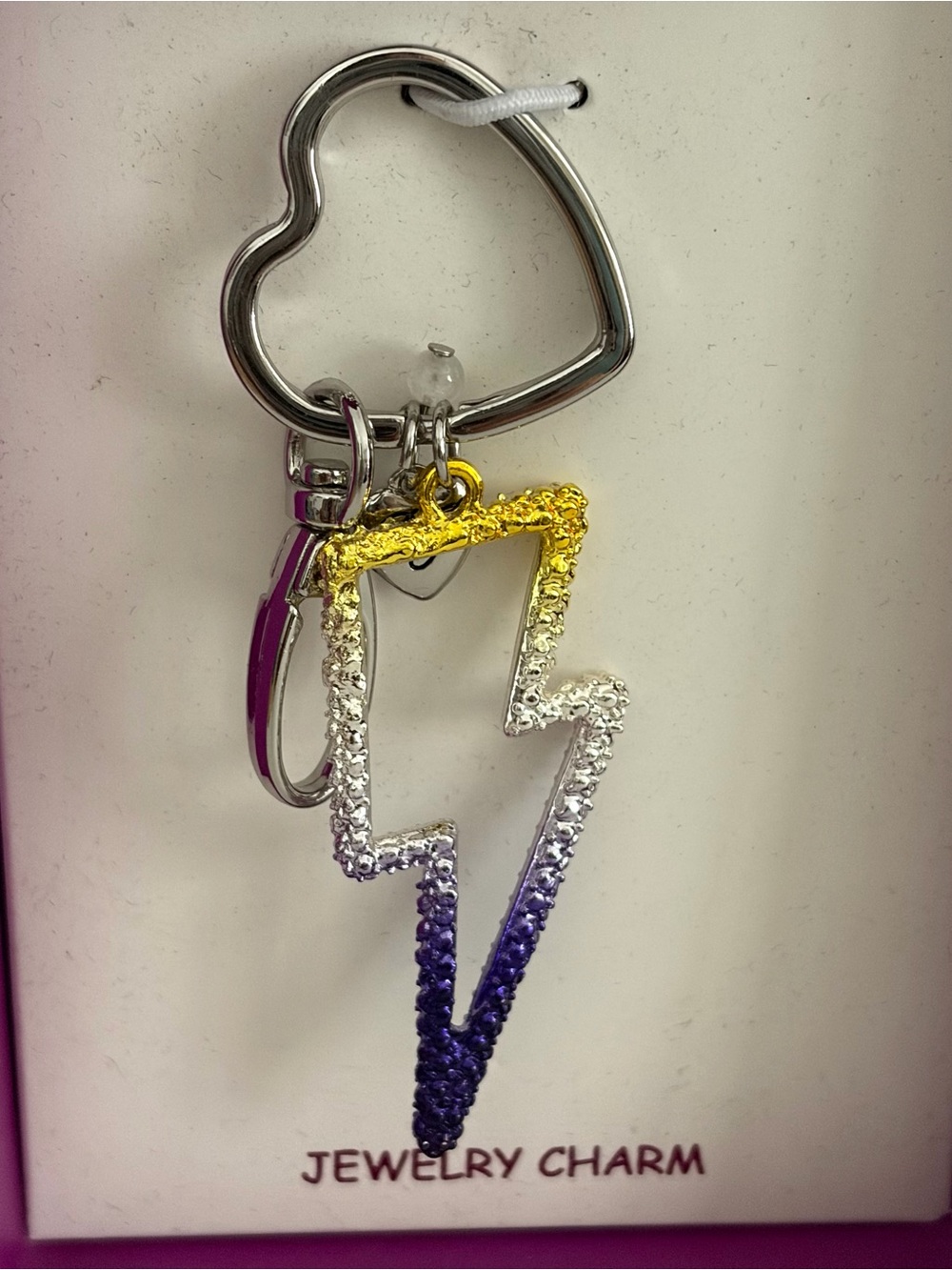 Betsey Johnson Rhinestone Lightning Bolt Heart Keyring - Gold, Silver, Purple